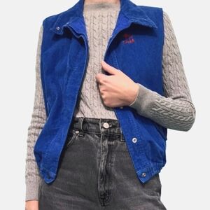 Vintage Courduroy Snap Button Blue Vest